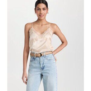 Paige Gwen Lace Trim Silk Camisole in Ecru Sz S